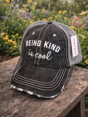 Katydid Black & Gray 'Being Kind is Cool' Distressed Trucker Hat